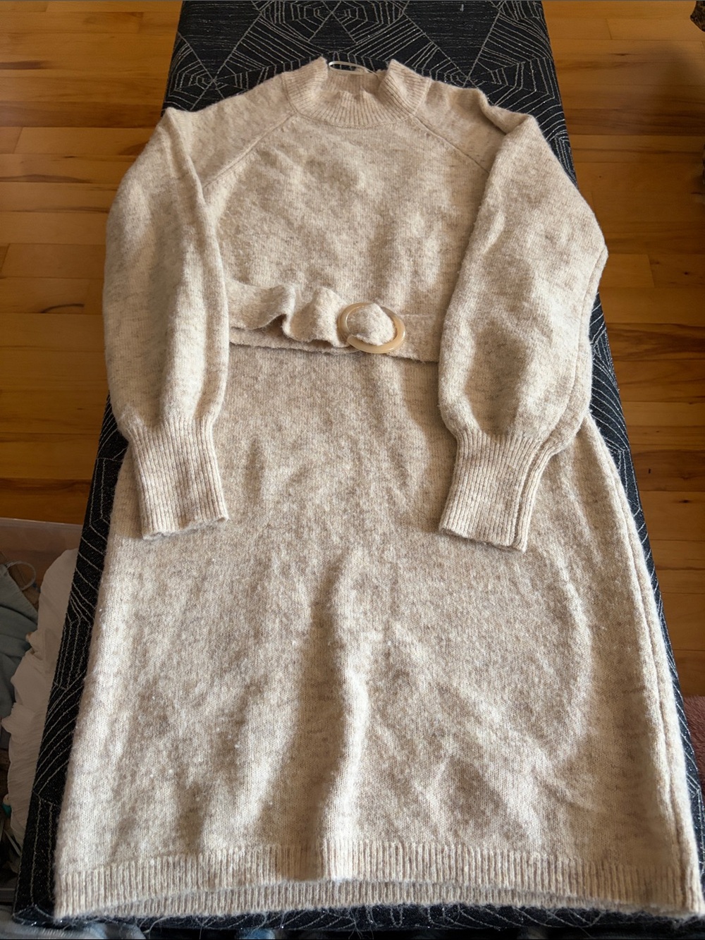 LC Lauren Conrad Cream Knit Belted Midi Dress